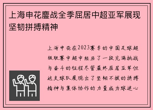 上海申花鏖战全季屈居中超亚军展现坚韧拼搏精神