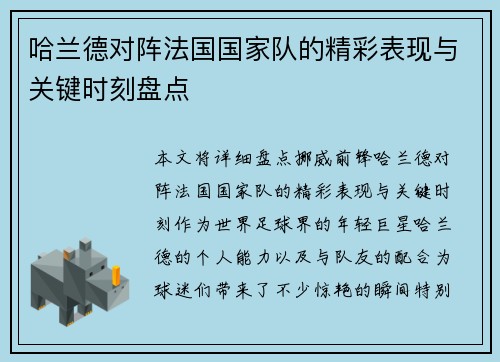 哈兰德对阵法国国家队的精彩表现与关键时刻盘点